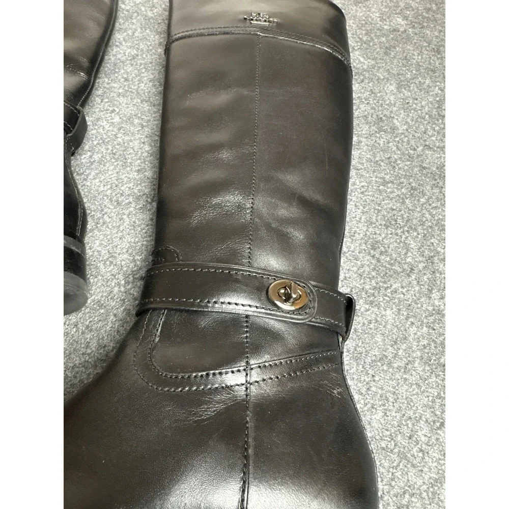 Coach Knee High‎ Boots Black Leather Turnlock Womens Size 7B Riding Boots  S1